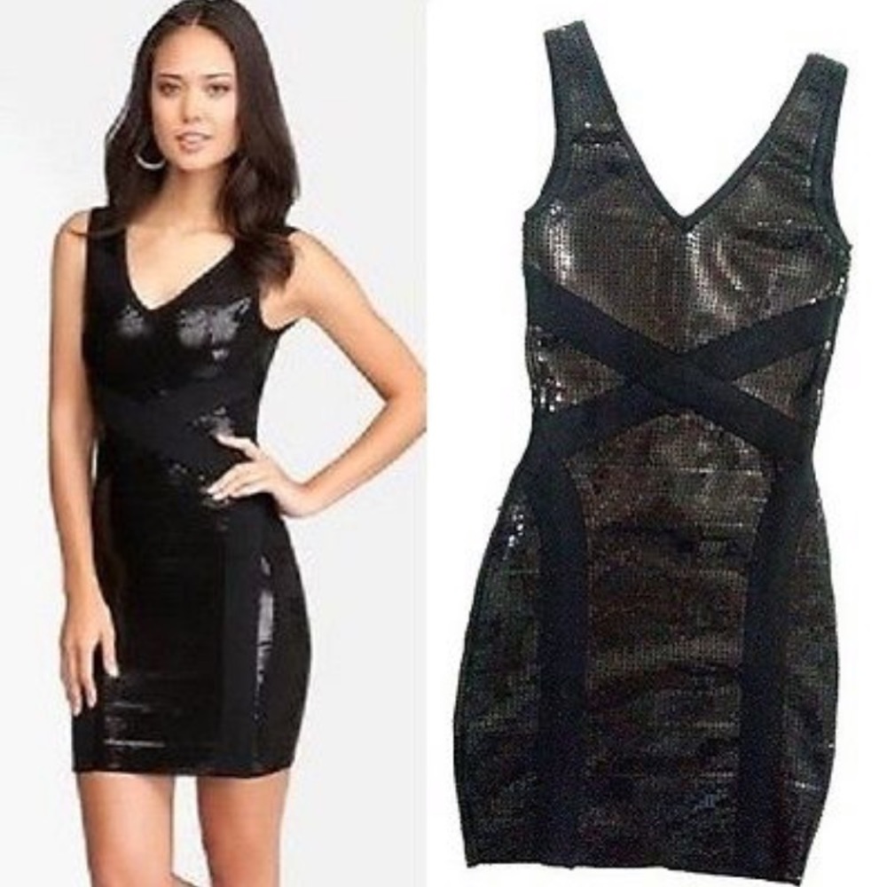 Bebe • Black Sequin Bandage Bodycon Mini Dress - Picture 3 of 8